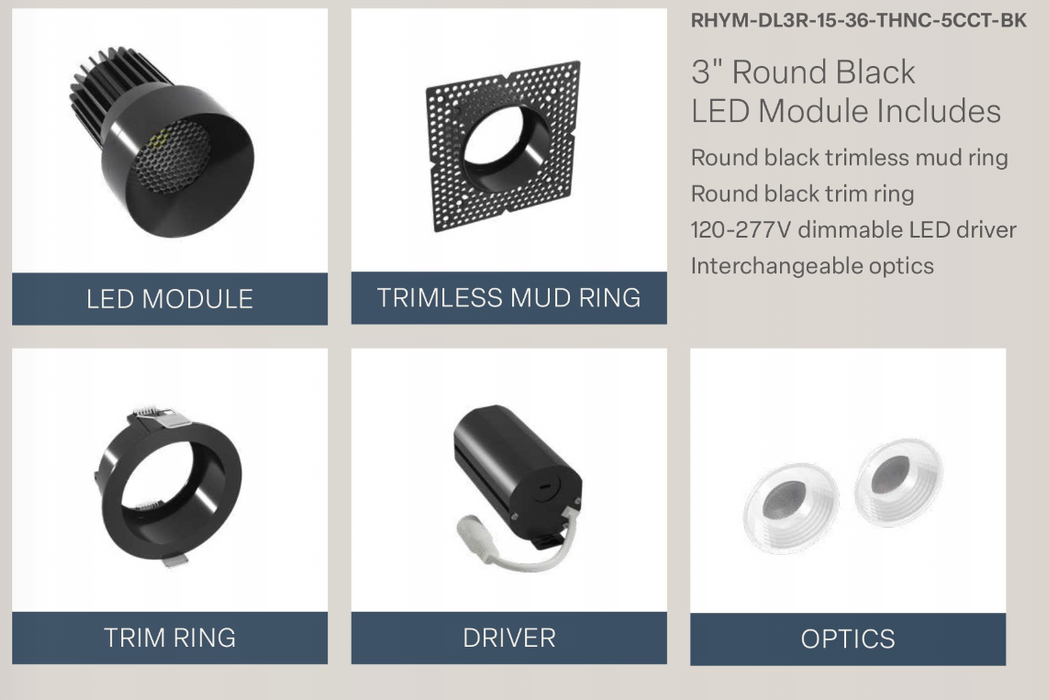 LED Downlight American Lighting Rhyme 3 inch Deep Baffle Downlight Round Black 5CCT and Optic Selectable (Copy) American Lighting