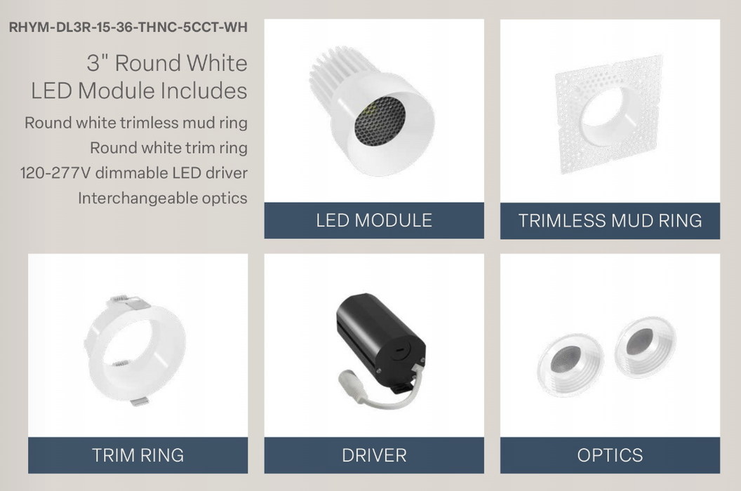 LED Downlight American Lighting Rhyme 3 inch Deep Baffle Downlight Round White 5CCT and Optic Selectable American Lighting