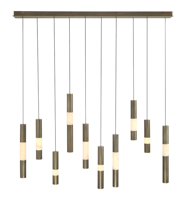 Linear Chandelier Eurofase Ronda 10-Light 50 Inch Linear Chandelier - Weathered Brass Eurofase