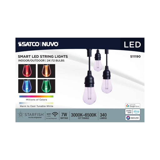 String Light Satco S11190 Starfish - 24 Foot LED String Light - 12-S14 Lamps - IOT - RGBTW - Black - 120 Volt Satco