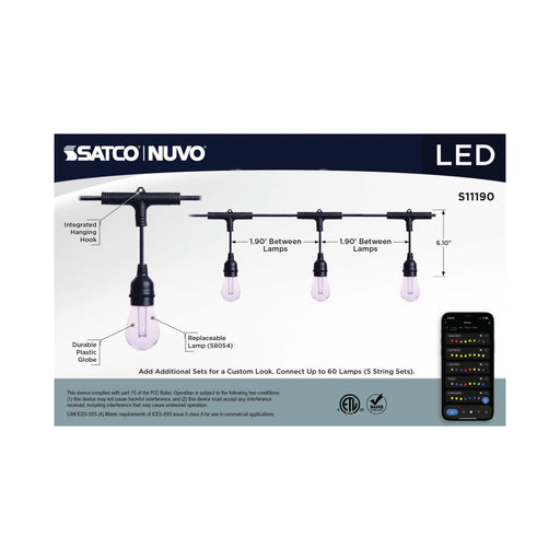 String Light Satco S11190 Starfish - 24 Foot LED String Light - 12-S14 Lamps - IOT - RGBTW - Black - 120 Volt Satco