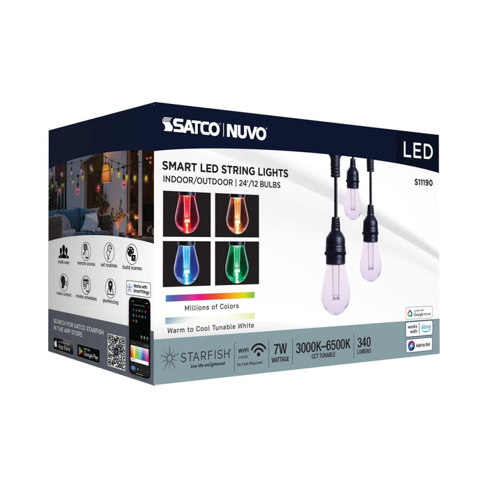 String Light Satco S11190 Starfish - 24 Foot LED String Light - 12-S14 Lamps - IOT - RGBTW - Black - 120 Volt Satco