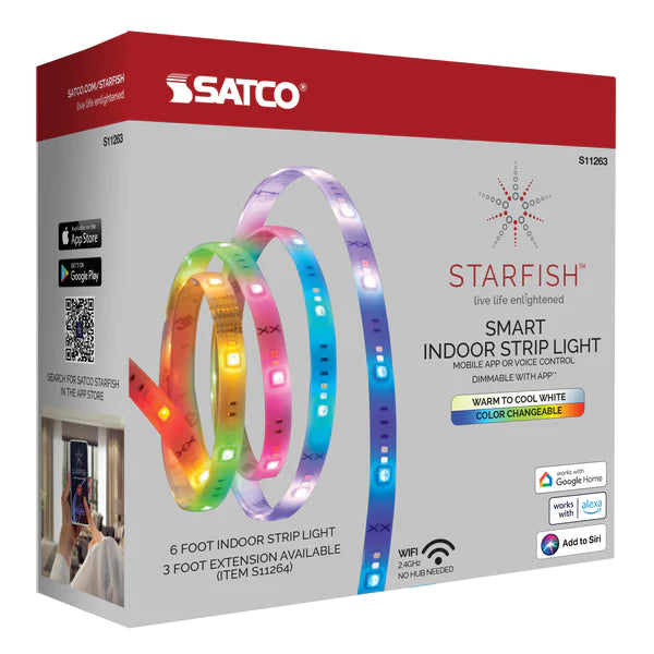 Satco Starfish WiFi Smart LED Tape Light Strip Kit 8 Foot RGBW Wi-Fi Indoor 120V