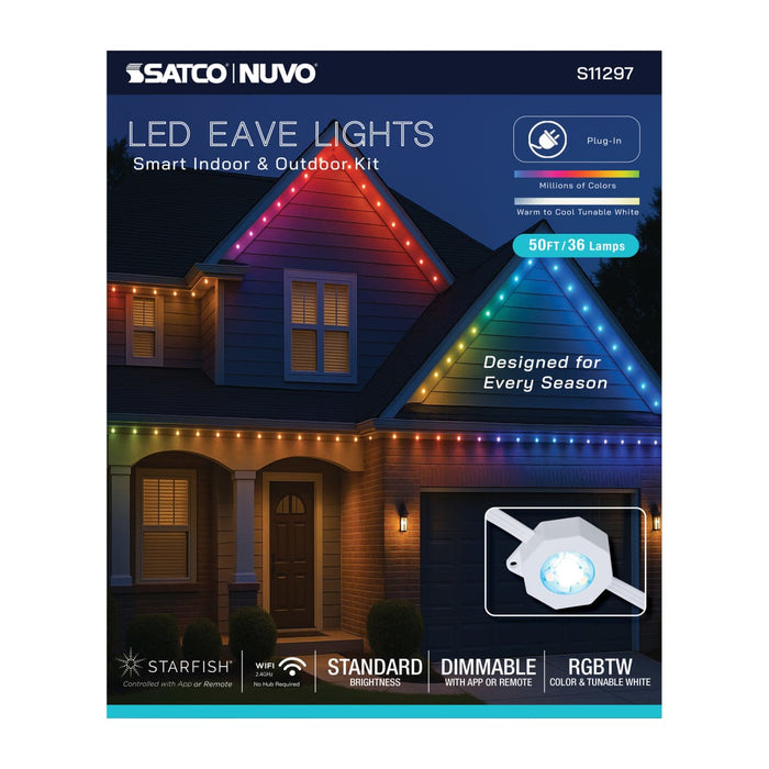 String Light Satco S11297 Starfish - 50 Foot LED Eave String Light - 24 Watt - RGBTW - 120 Volt - Remote Included Satco