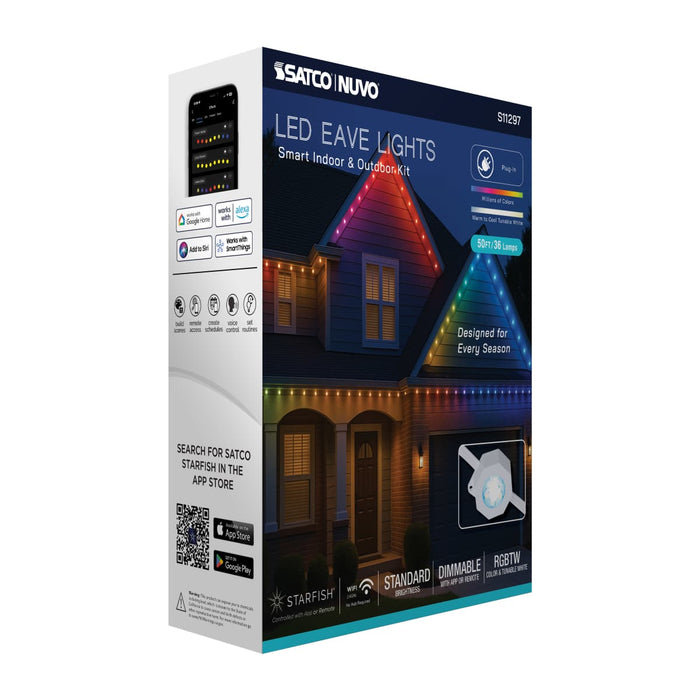 String Light Satco S11297 Starfish - 50 Foot LED Eave String Light - 24 Watt - RGBTW - 120 Volt - Remote Included Satco