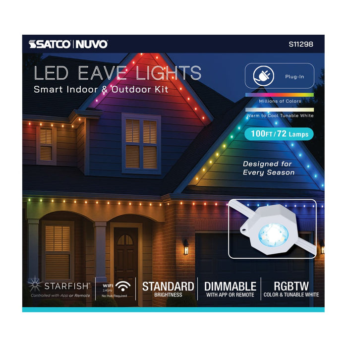 String Light Satco S11298 Starfish - 100 Foot LED Eave String Light - 48 Watt - RGBTW - 120 Volt - Remote Included Satco