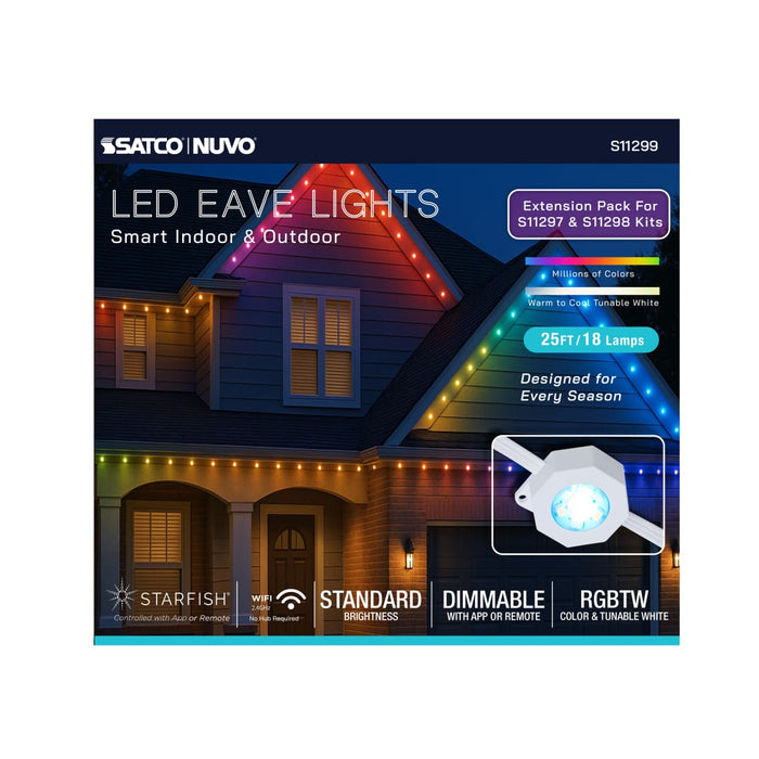 String Light Satco S11299 Starfish - 12 Watt - 25 Foot LED Eave String Light Extension - RGBTW - White Finish - 120 Volt Satco