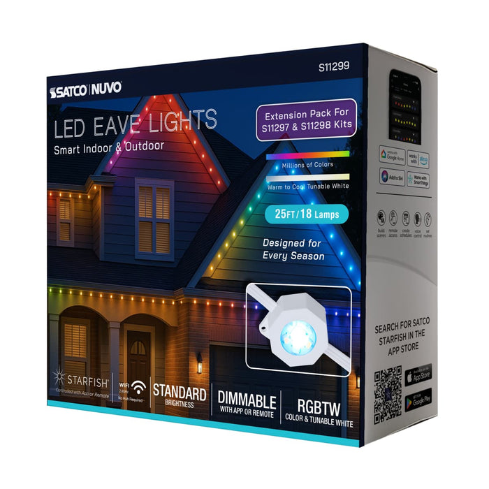 String Light Satco S11299 Starfish - 12 Watt - 25 Foot LED Eave String Light Extension - RGBTW - White Finish - 120 Volt Satco