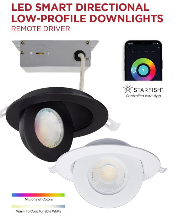 Satco S11293 Starfish 4 Inch LED Wi-fi RGBW Smart Gimbal Downlights White