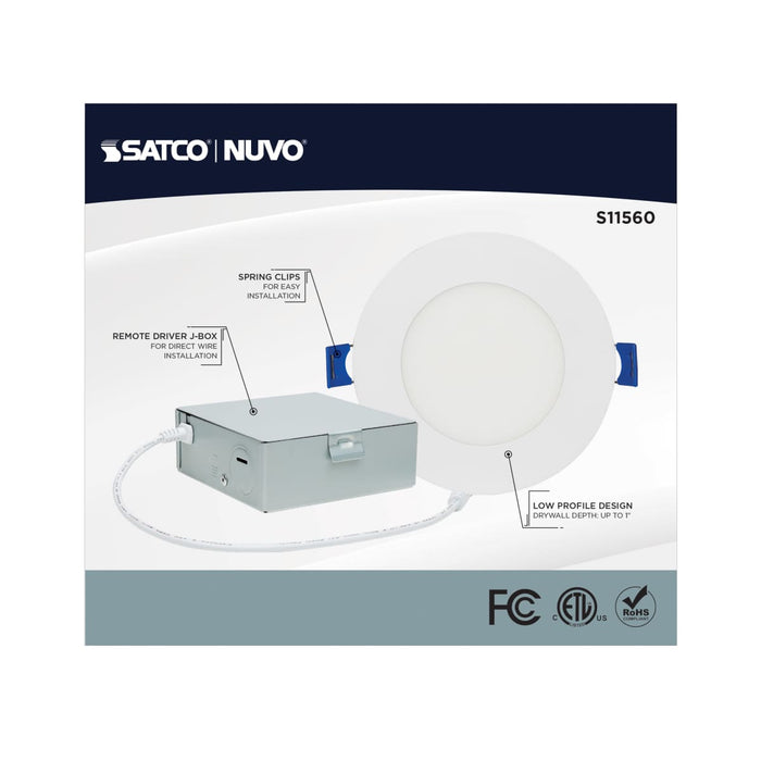 Remote Driver LED Downlight Satco S11560 9 Watt - LED Direct Wire - Low Profile Downlight - 4 Inch Round - Starfish IOT - Tunable White and RGB - 120 Volt - 90 CRI - White Finish Satco