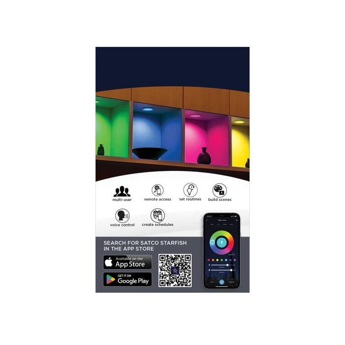 Remote Driver LED Downlight Satco S11560 9 Watt - LED Direct Wire - Low Profile Downlight - 4 Inch Round - Starfish IOT - Tunable White and RGB - 120 Volt - 90 CRI - White Finish Satco