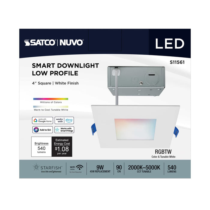 Remote Driver LED Downlight Satco S11561 9 Watt - LED Direct Wire - Low Profile Downlight - 4 Inch Square - Starfish IOT - Tunable White and RGB - 120 Volt - 90 CRI - White Finish Satco