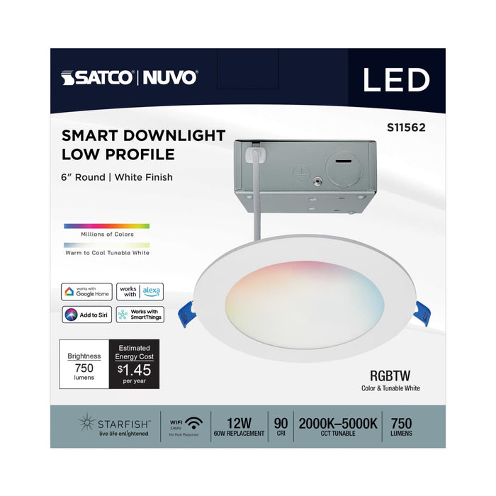 Remote Driver LED Downlight Satco S11562 12 Watt - LED Direct Wire - Low Profile Downlight - 6 Inch Round - Starfish IOT - Tunable White and RGB - 120 Volt - 90 CRI - White Finish Satco