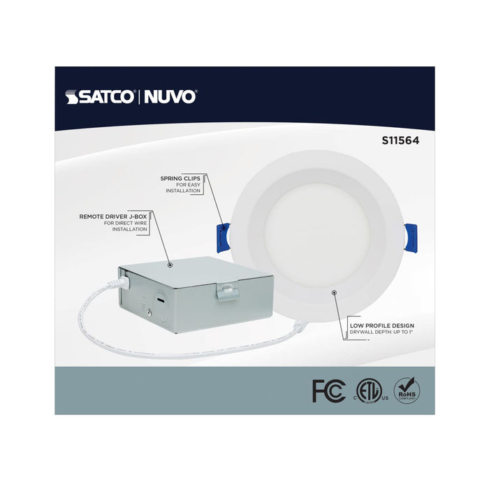 Remote Driver LED Downlight Satco S11564 9 Watt - LED Direct Wire - Low Profile Regress Baffle Downlight - 4 Inch Round - Starfish IOT - Tunable White and RGB - 120 Volt - 90 CRI - White Finish Satco