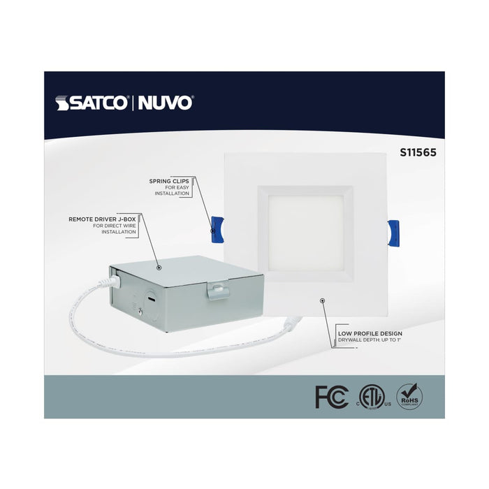 Remote Driver LED Downlight Satco S11565 9 Watt - LED Direct Wire - Low Profile Regress Baffle Downlight - 4 Inch Square - Starfish IOT - Tunable White and RGB - 120 Volt - 90 CRI - White Finish Satco