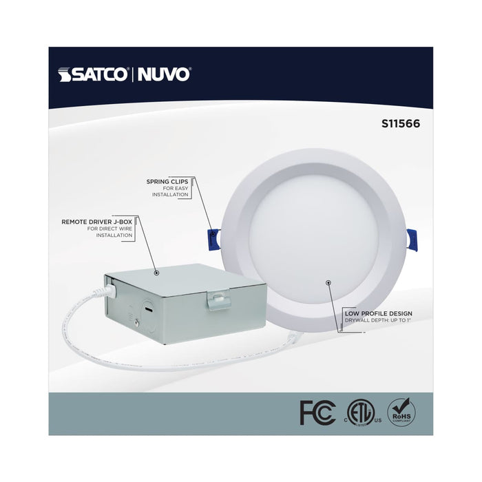 Remote Driver LED Downlight Satco S11566 12 Watt - LED Direct Wire - Low Profile Regress Baffle Downlight - 6 Inch Round - Starfish IOT - Tunable White and RGB - 120 Volt - 90 CRI - White Finish Satco