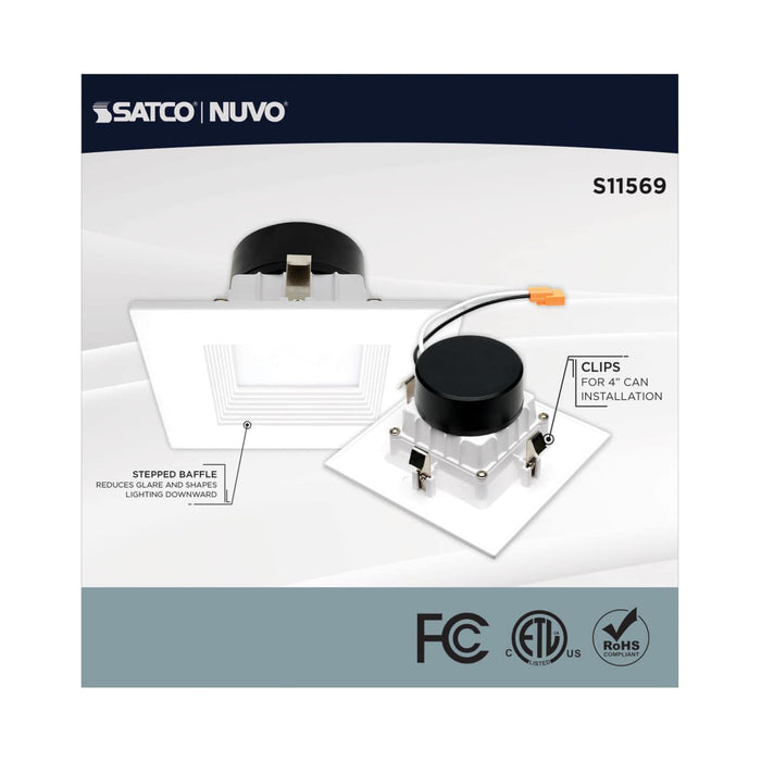 Downlight Retrofit Satco S11569 10.5 Watt - LED Retrofit Downlight - 4 Inch Square - Starfish IOT - RGB & Tunable White - 120 Volt - 90 CRI - White Finish Satco