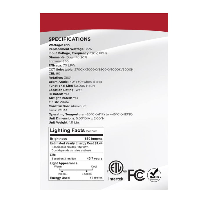 Remote Driver LED Downlight Satco S11618R1 12 Watt LED Direct Wire Downlight - Gimbaled - 4 Inch - CCT Selectable - Round - Remote Driver - White Finish - 850 Lumens - 120 Volt Satco