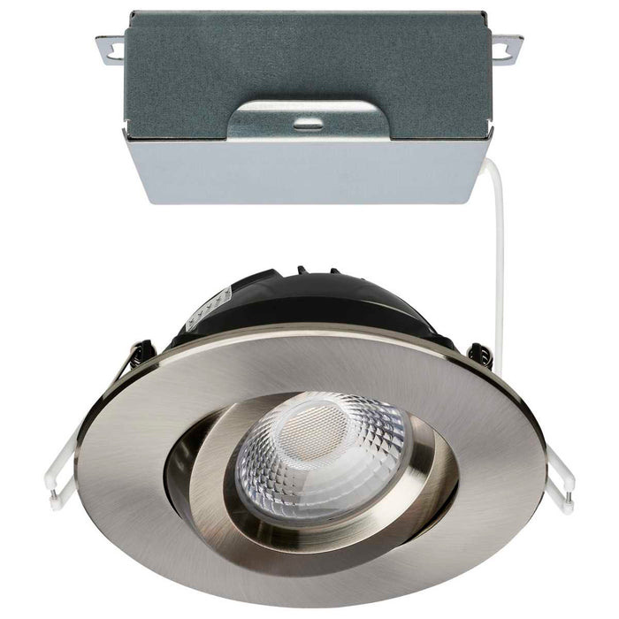 Remote Driver LED Downlight Satco S11620R1 12 Watt LED Direct Wire Downlight - Gimbaled - 4 Inch - CCT Selectable - Round - Remote Driver - Brushed Nickel Finish - 850 Lumens - 120 Volt Satco