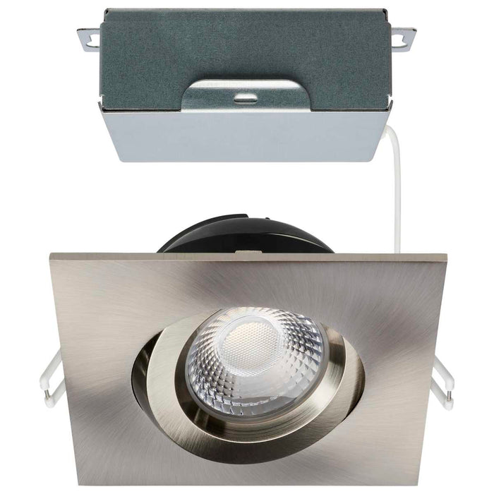 Remote Driver LED Downlight Satco S11623R1 12 Watt LED Direct Wire Downlight - Gimbaled - 4 Inch - CCT Selectable - Square - Remote Driver - Brushed Nickel Finish - 850 Lumens - 120 Volt Satco