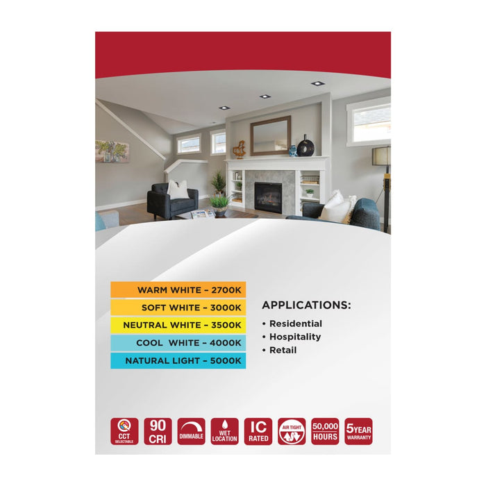 Remote Driver LED Downlight Satco S11634R1 10 Watt LED Direct Wire Downlight - Remote Driver - CCT Selectable - Dimmable - Square - Black Finish Satco