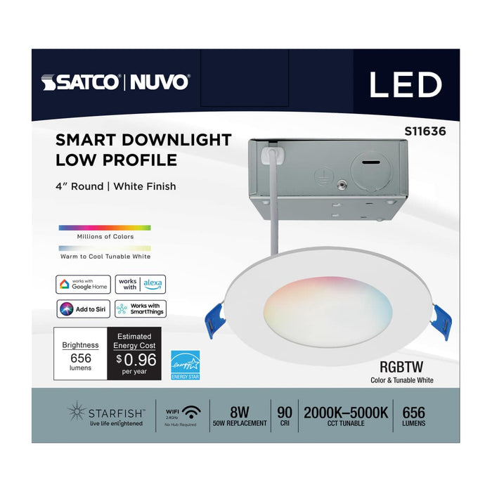 Downlight Satco S11636 Starfish - 8 Watt LED Direct Wire Downlight - 4-Inch - Remote Driver - RGBTW - Round - White Finish Satco