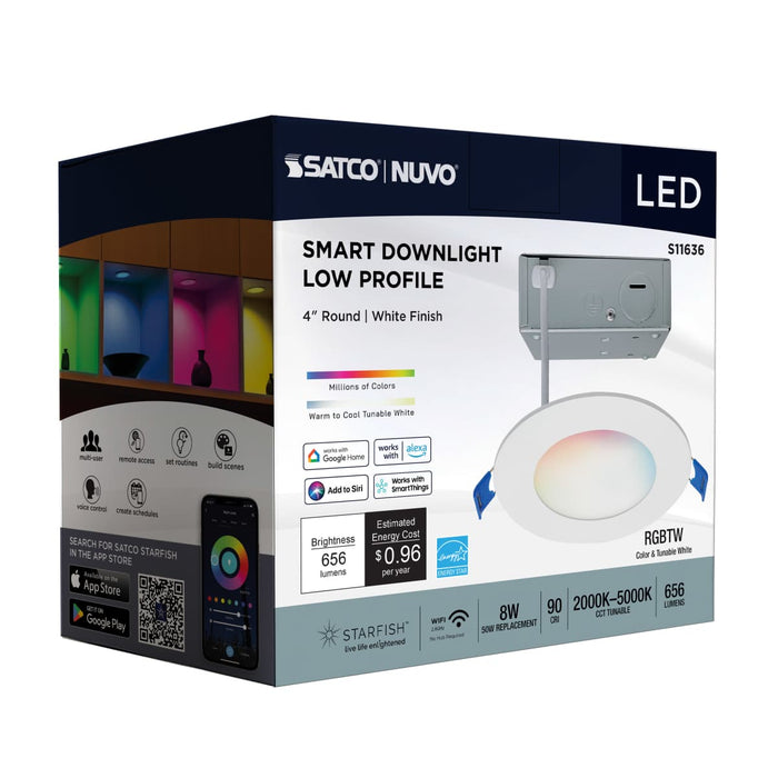Downlight Satco S11636 Starfish - 8 Watt LED Direct Wire Downlight - 4-Inch - Remote Driver - RGBTW - Round - White Finish Satco