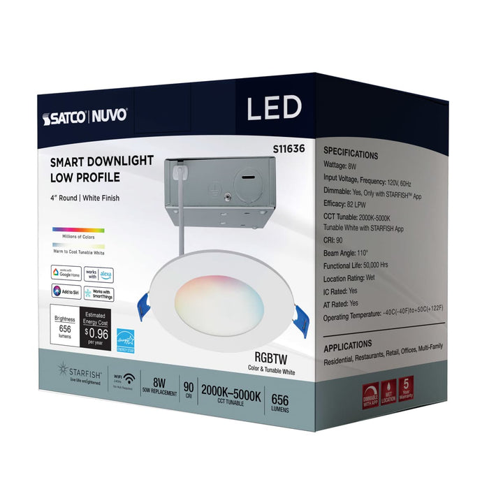 Downlight Satco S11636 Starfish - 8 Watt LED Direct Wire Downlight - 4-Inch - Remote Driver - RGBTW - Round - White Finish Satco