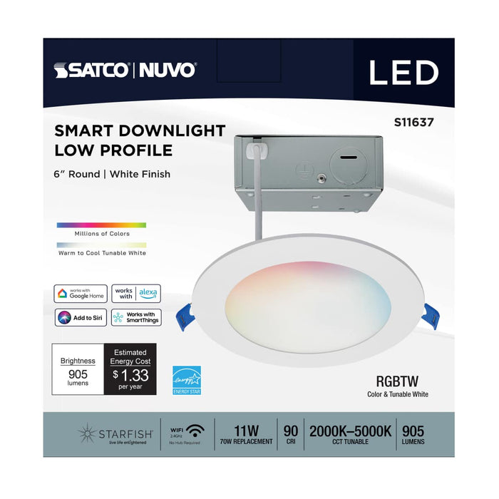Downlight Satco S11637 Starfish - 11 Watt LED Direct Wire Downlight - 6-Inch - Remote Driver - RGBTW - Round - White Finish Satco