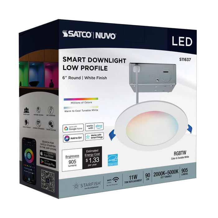 Downlight Satco S11637 Starfish - 11 Watt LED Direct Wire Downlight - 6-Inch - Remote Driver - RGBTW - Round - White Finish Satco