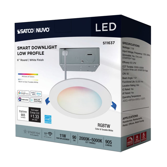 Downlight Satco S11637 Starfish - 11 Watt LED Direct Wire Downlight - 6-Inch - Remote Driver - RGBTW - Round - White Finish Satco