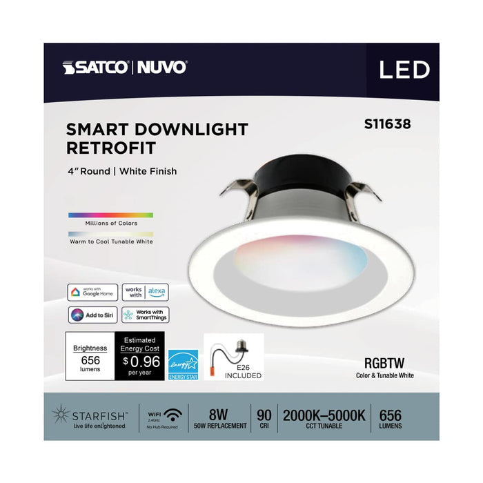 Downlight Satco S11638 Starfish - 8 Watt LED Retrofit Downlight - 4 Inch - RGBTW - Round - White Finish Satco