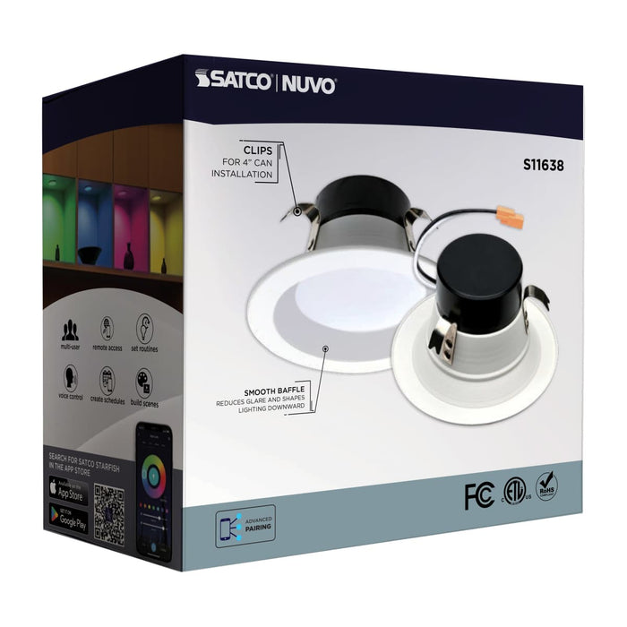 Downlight Satco S11638 Starfish - 8 Watt LED Retrofit Downlight - 4 Inch - RGBTW - Round - White Finish Satco