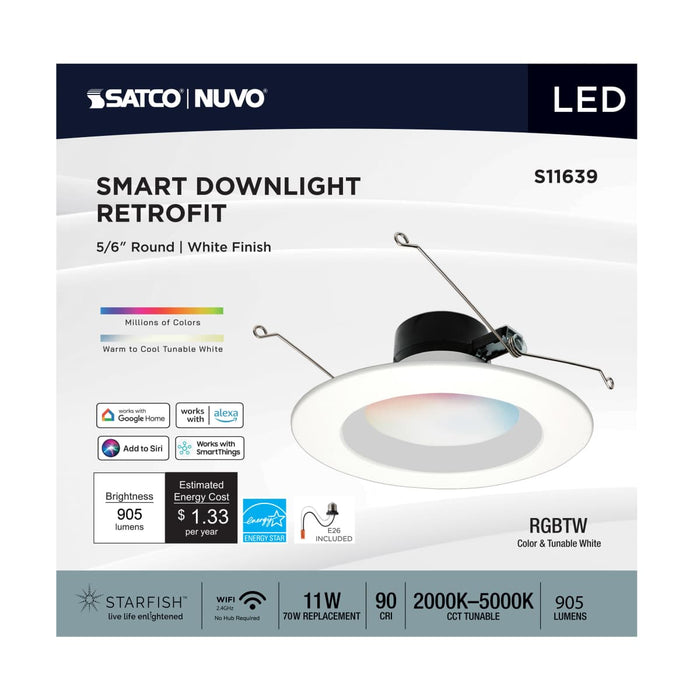 Downlight Satco S11639 Starfish - 11 Watt LED Retrofit Downlight - 5-6 Inch - RGBTW - Round - White Finish Satco