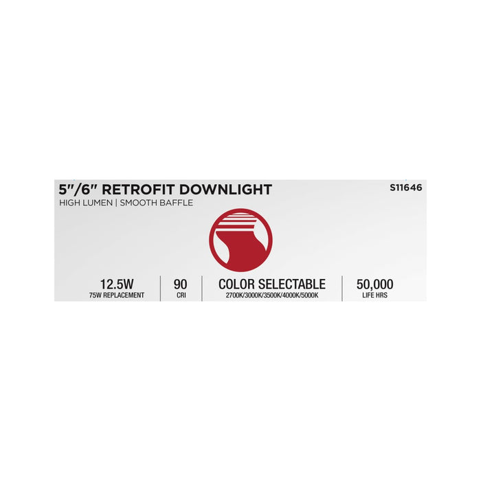Downlight Retrofit Satco S11646 12.5 Watt LED High Lumen Downlight Retrofit - 5-6 Inch - 27K/30K/35K/40K/50K CCT Selectable - 120 Volts - Dimmable - White Finish Satco