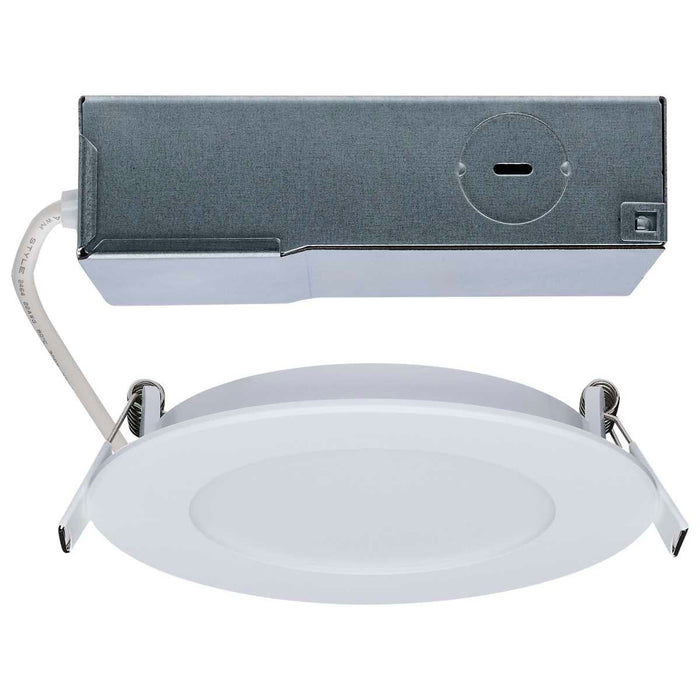 Remote Driver LED Downlight Satco S11680 8 Watt LED Direct Wire Performer Series Downlight - Remote Driver - 4 Inch - 27K/3K/35K/4K/5K CCT Selectable - Round - Flat Face - White Finish Satco