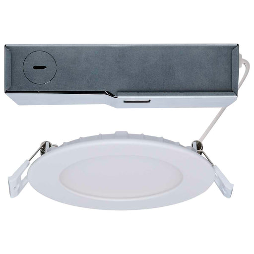 Remote Driver LED Downlight Satco S11690 8/12 Watt LED Direct Wire Downlight - 27K/3K/35K/4K/5K CCT - Remote Driver - 4 Inch - Round - Flat Face - White Finish - 120-277 Volt - Dual Dimming Satco