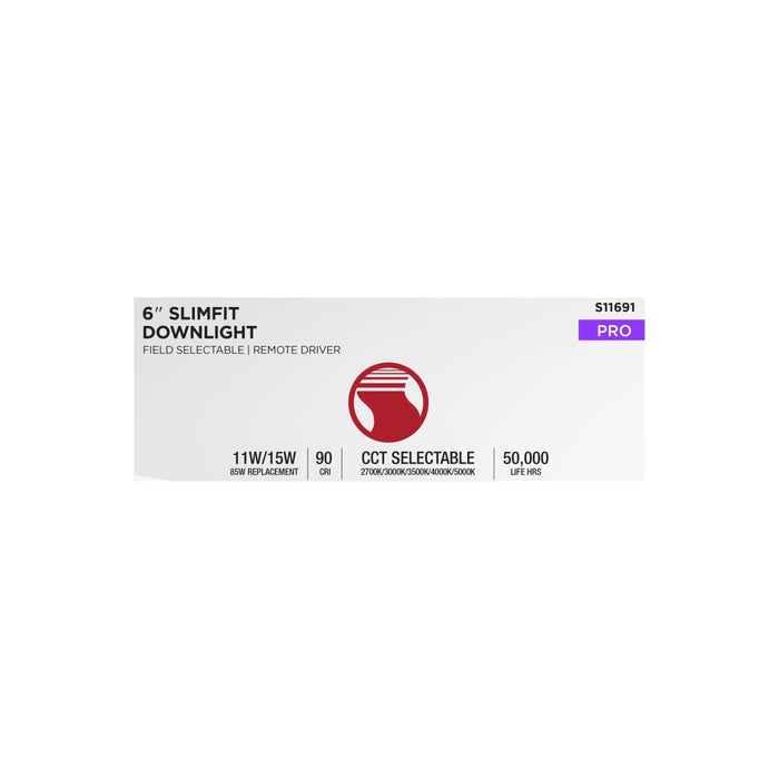 Remote Driver LED Downlight Satco S11691 11/15 Watt - LED Direct Wire Downlight - 27K/3K/35K/4K/5K CCT - Remote Driver - 6 Inch - Round - Flat Face - White Finish - 120-277 Volt - Dual Dimming Satco