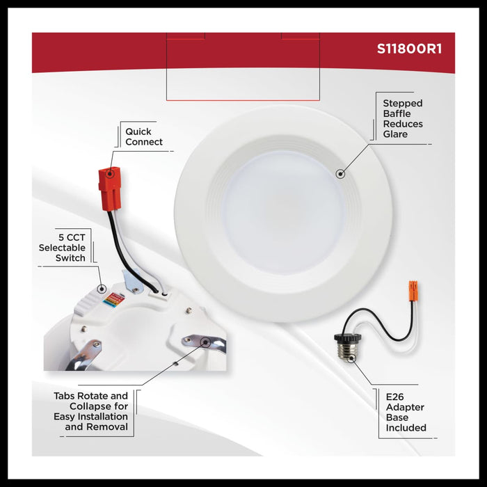 Downlight Retrofit Satco S11800R1 6.7 Watt LED Downlight Retrofit - 4 Inches - CCT Selectable - Round - White Finish - 120 Volt Satco