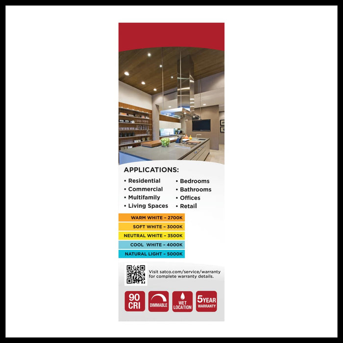 Downlight Retrofit Satco S11800R1 6.7 Watt LED Downlight Retrofit - 4 Inches - CCT Selectable - Round - White Finish - 120 Volt Satco