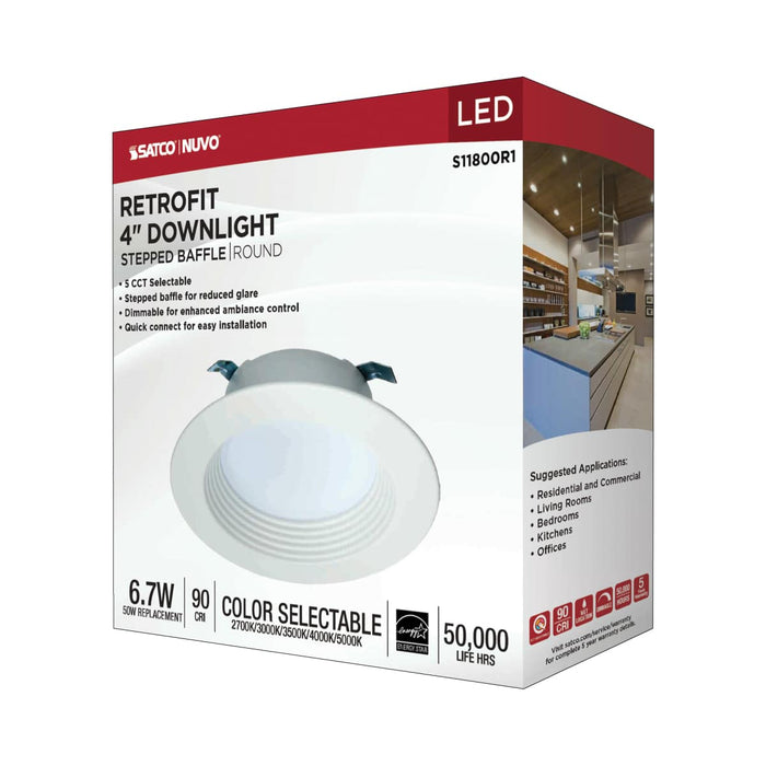Downlight Retrofit Satco S11800R1 6.7 Watt LED Downlight Retrofit - 4 Inches - CCT Selectable - Round - White Finish - 120 Volt Satco