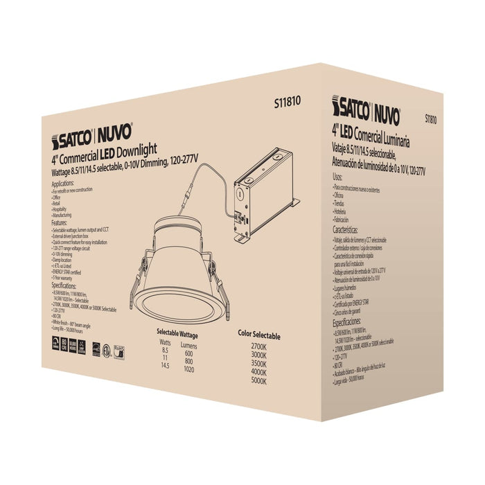 Commercial Downlight Retrofit Satco S11810 14.5 Watt Commercial LED Downlight - 4 in. - Color Adjustable - Lumen Adjustable - 120-277 volt Satco