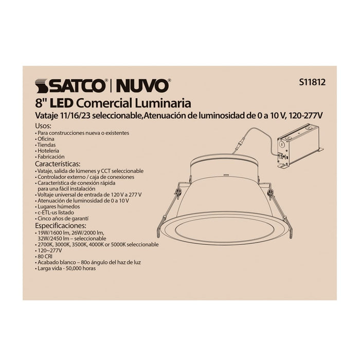 Commercial Downlight Retrofit Satco S11812 32 Watt Commercial LED Downlight - 8 in. - Color Adjustable - Lumen Adjustable - 120-277 volt Satco