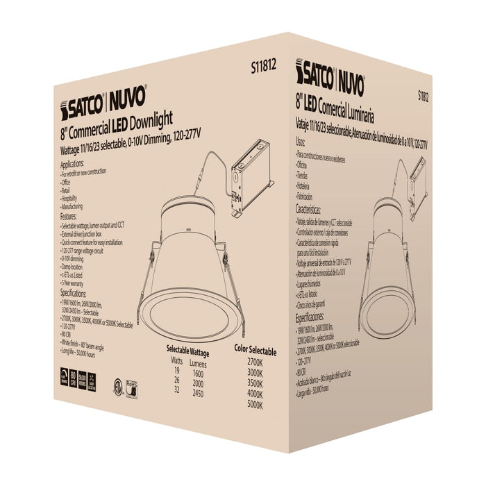 Commercial Downlight Retrofit Satco S11812 32 Watt Commercial LED Downlight - 8 in. - Color Adjustable - Lumen Adjustable - 120-277 volt Satco