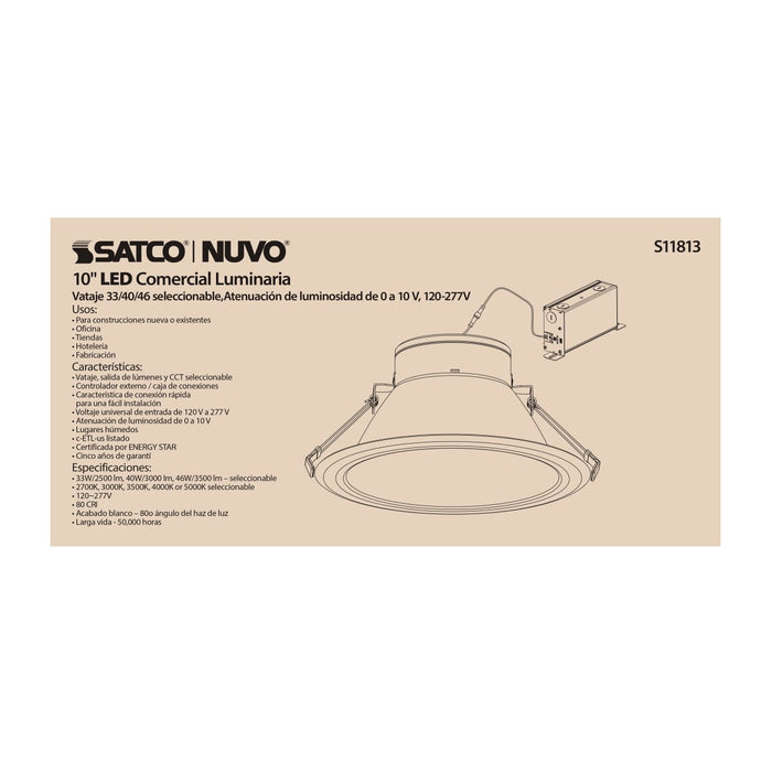 Commercial Downlight Retrofit Satco S11813 46 Watt Commercial LED Downlight - 10 in. - Color Adjustable - Lumen Adjustable - 120-277 volt Satco