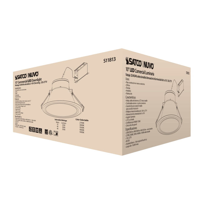 Commercial Downlight Retrofit Satco S11813 46 Watt Commercial LED Downlight - 10 in. - Color Adjustable - Lumen Adjustable - 120-277 volt Satco
