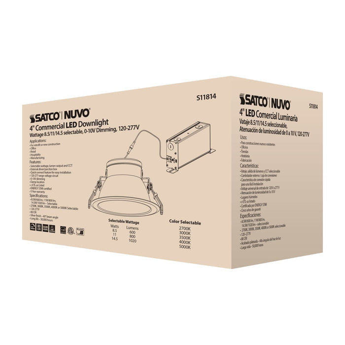 Commercial Downlight Retrofit Satco S11814 14.5 Watt Commercial LED Downlight - 4 in. - Color Adjustable - Lumen Adjustable - 120-277 volt Satco