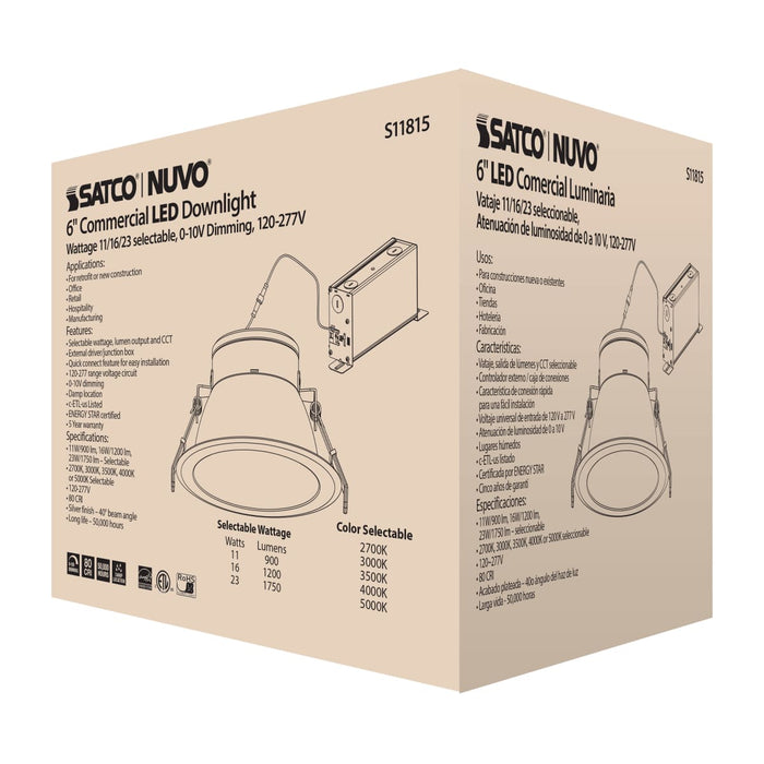 Commercial Downlight Retrofit Satco S11815 23 Watt Commercial LED Downlight - 6 in. - Color Adjustable - Lumen Adjustable - 120-277 volt Satco