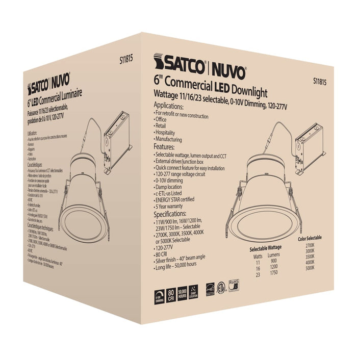 Commercial Downlight Retrofit Satco S11815 23 Watt Commercial LED Downlight - 6 in. - Color Adjustable - Lumen Adjustable - 120-277 volt Satco