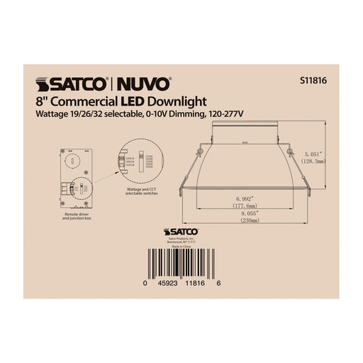 Commercial Downlight Retrofit Satco S11816 32 Watt Commercial LED Downlight - 8 in. - Color Adjustable - Lumen Adjustable - 120-277 volt Satco